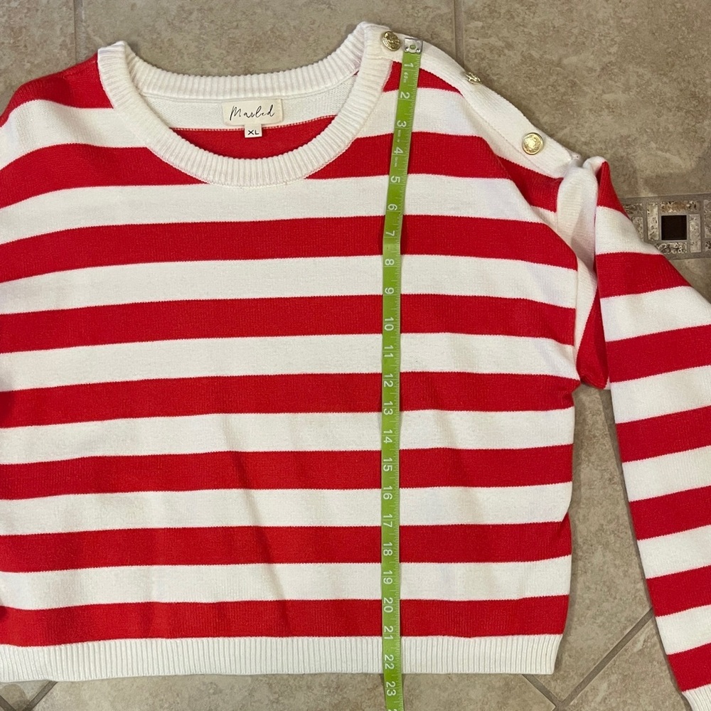 Marled Red and White Striped Sweater XL - Picture 5 of 10